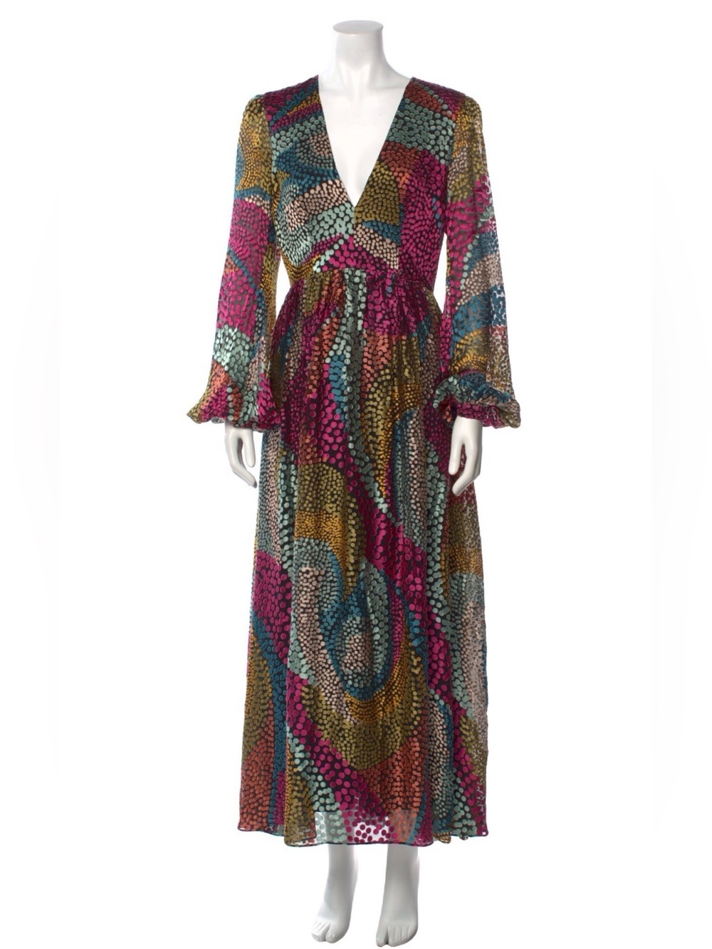 Saloni Swiss dot Camille midi bell sleeve dress size 0